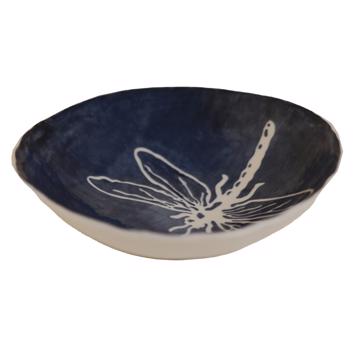 Stencil cup in stamped porcelain , dark blue, dragonfly [3]