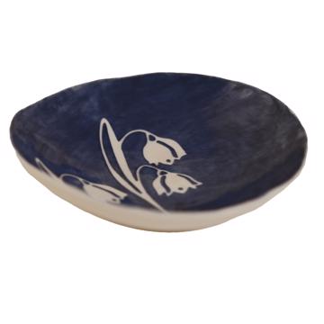 Stencil cup in stamped porcelain , dark blue, lily of the valley [3]