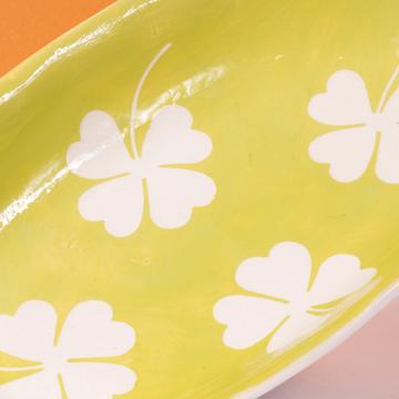 Cover dish in stamped earthenware, apple green, oval [4]