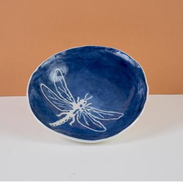 Stencil cup in stamped porcelain , dark blue, dragonfly [1]
