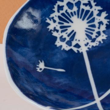 Stencil cup in stamped porcelain , dark blue, dandelion [2]