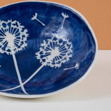 Stencil cup in stamped porcelain , dark blue, dandelion [4]