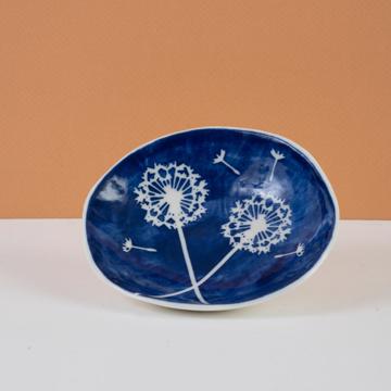 Stencil cup in stamped porcelain , dark blue, dandelion [1]