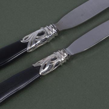 Saba knife in Resin and silver, mat black, dessert [2]