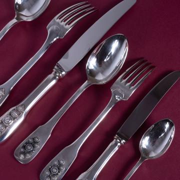 Silver plated Passementerie cutlery, silver, set of 7 [4]
