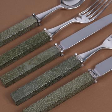 Galuchat Cutlery in real leather, dark green, set of 5 [2]