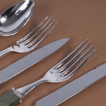 Galuchat Cutlery in real leather, dark green, set of 5 [5]