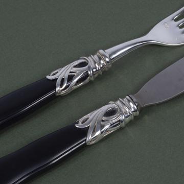 Saba Cutlery in Resin and silver, mat black, set of 2 [2]