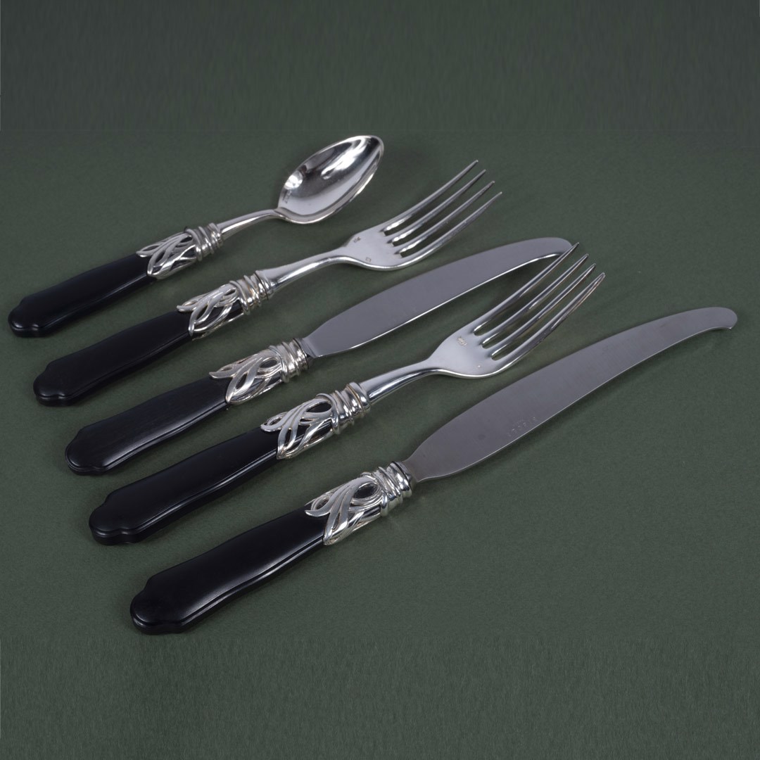 Saba Cutlery in Resin and silver, mat black, set of 5