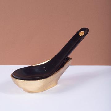 Horn Soup Spoon and Rest, gold, with rest [1]