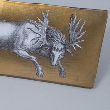 Elk plate in decoupage under glass, gold [5]