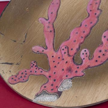 Coral plates in decoupage under glass, gold, coral 1 [2]