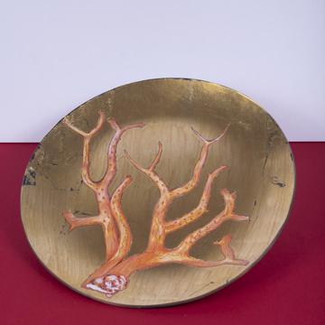 Coral plates in decoupage under glass, gold, coral 4 [1]