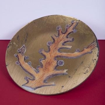 Coral plates in decoupage under glass, gold, coral 5 [1]