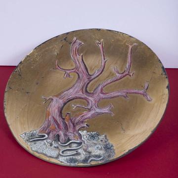 Coral plates in decoupage under glass, gold, coral 6 [1]