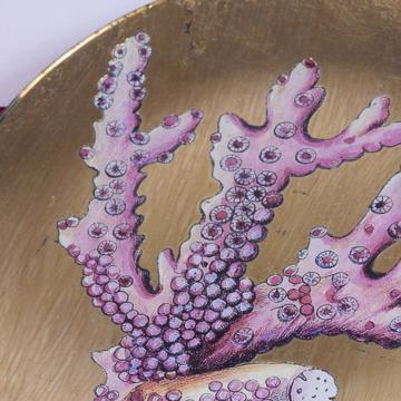 Coral plates in decoupage under glass, gold, coral 7 [2]