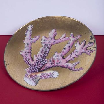 Coral plates in decoupage under glass, gold, coral 7 [1]