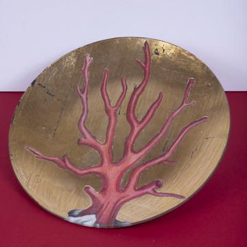 Coral plates in decoupage under glass, gold, coral 8 [1]