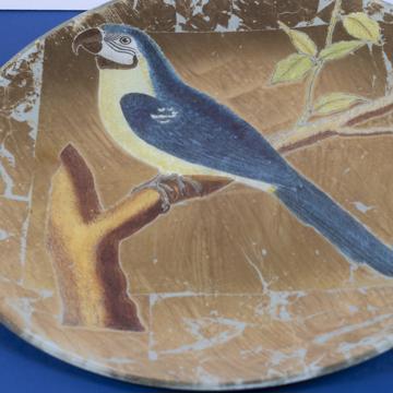 Parrot plate in decoupage under glass, gold, parrot 2 [2]