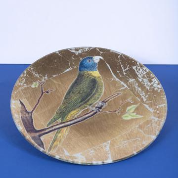 Parrot plate in decoupage under glass, gold, parrot 3 [1]