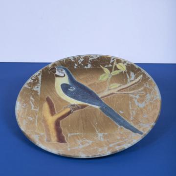 Parrot plate in decoupage under glass, gold, parrot 2 [1]