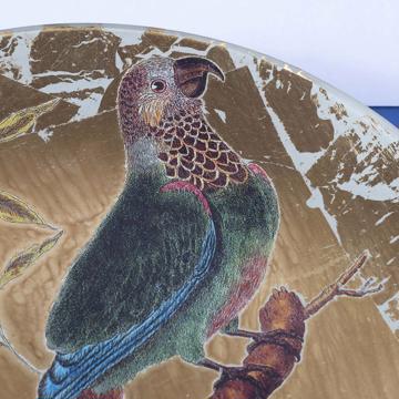 Parrot plate in decoupage under glass, gold, parrot 4 [2]