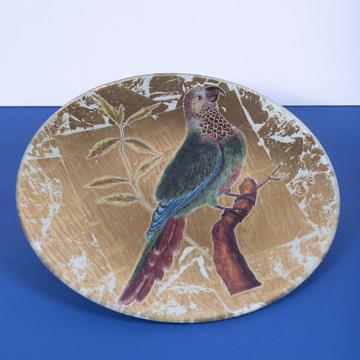 Parrot plate in decoupage under glass, gold, parrot 4 [1]