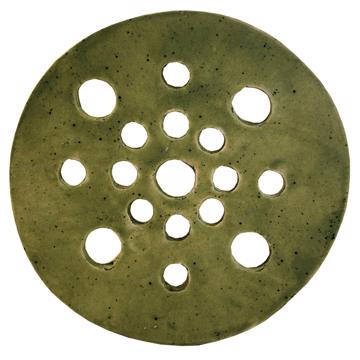 Flower pic disc in earthenware , grass green, 17 cm diam. [3]