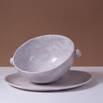 Face bowl in stamped earthenware, snow white, with the plate [4]