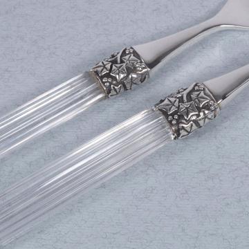 Fidélio fork in silver plated and cristal, transparent, dessert [2]