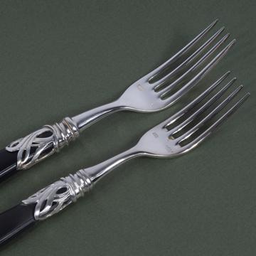 Saba fork in Resin and silver, mat black, dessert [2]