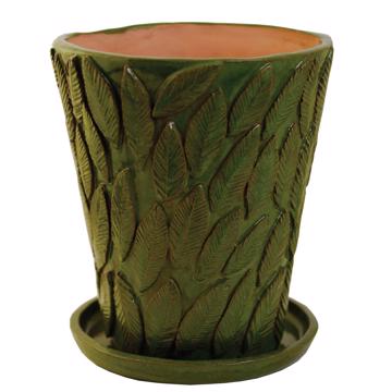 Leaf flower pot in shaped earthenware, grass green [4]
