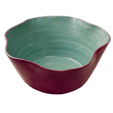 Bicolore salad bowl in turned earthenware, sea green, 28 cm diam. [3]