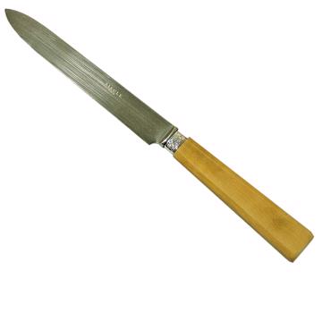Couteau Kérylos en buis et métal argenté, jaune paille, dessert [4]