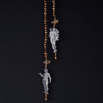 Adam and Eve necklace in decoupage and pearls, bronze [1]