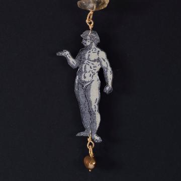 Adam and Eve necklace in decoupage and pearls, bronze [2]