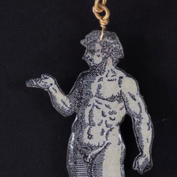 Adam and Eve necklace in decoupage and pearls, bronze [7]