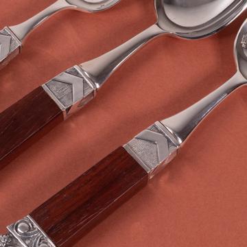 Neptune spoons in wood and silver plated, dark red, dessert [4]