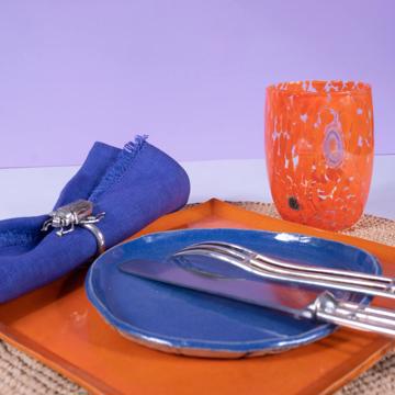 Tablescape with the orange Bird plate, multicolor, set with 2 cutlery - 1927 design [6]