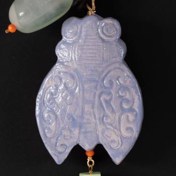 Cicada Pendent in earthenware and leather, lila [2]