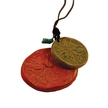 Orange Pendent in earthenware and leather