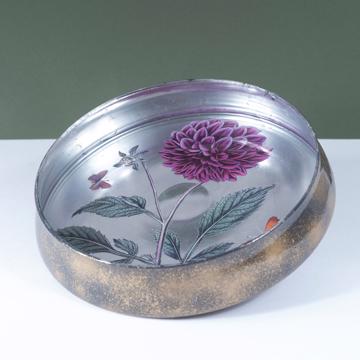 Flower dish in decoupage under glass, antic pink