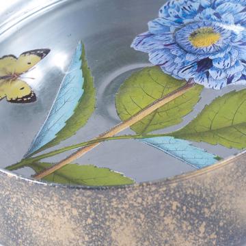 Flower dish in decoupage under glass, light blue [3]