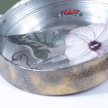 Flower dish in decoupage under glass, white [3]