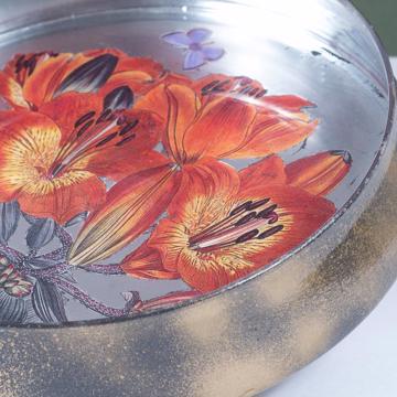 Flower dish in decoupage under glass, orange [2]