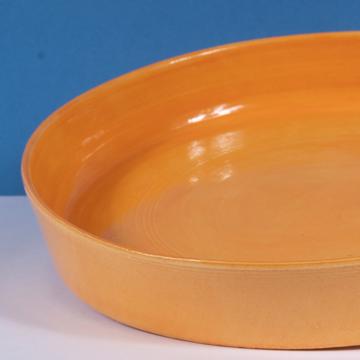 Crato dishes in turned Earthenware, yellow orange, 23 cm diam. [2]