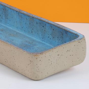 Mama oven dish in shaped stoneware, sky blue, elongated rectangle [2]