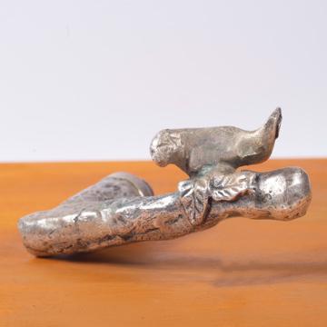 Bird on Branch Handle in casted metal, silver, right  [1]