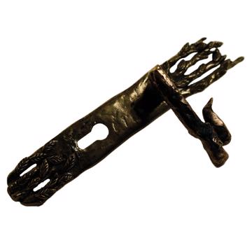 Poignée de porte Oiseau sur Branche en métal patiné, bronze, avec la plaque feuillage [4]