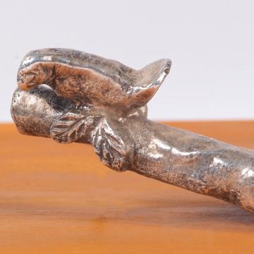 Bird on Branch Handle in casted metal, silver, left [5]